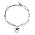 wholesale S925 Sterling Silver Vintage Polished Geometric Hollow-Out Asymmetric Heart Charm Bracelet for Women-0-4