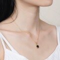 wholesale 925 Silver Vintage Style Natural Black Agate Pendant Choker Necklace Japanese Light Luxury Classic Twist Geometric Necklace-0-4