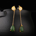 wholesale 925 Sterling Silver Inlaid with Hetian Jasper Jade Waterdrop Earrings, New Chinese Style National Trend Antique Gold-Plated, with Certificate-0-1