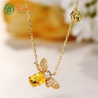 wholesale 14K gold plated 925 sterling silver with citrine and peridot bee pendant necklace, featuring unique designs inspired by love and beauty from the US, Japan, and Korea-Citrine Peridot Electric Gold &gt; 925 Silver