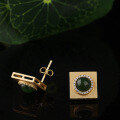 wholesale 925 Silver Gold-Plated with Geometric Hetian White Jade and Jasper Earrings for Women, Comes with Certificate, Wholesale-0-3