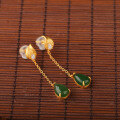 wholesale 925 Sterling Silver Inlaid with Hetian Jasper Jade Waterdrop Earrings, New Chinese Style National Trend Antique Gold-Plated, with Certificate-0-2
