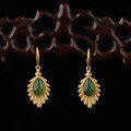 wholesale Vintage Chinese style 925 gold-plated silver feather inlaid with Hetian jadeite waterdrop earrings with certificate-0-0