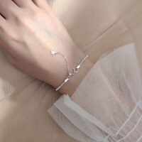 wholesale S925 Sterling Silver Temperament Full Starry Sky Bracelet for Women, Fashion Korean Style Star Chain with Adjustable Bead Accessory S3878-S925 silver bracelet plain silver 925 silver