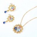 wholesale S925 Silver Plated 9K Gold Vintage Japanese Small Blue Spinel Floral Pendant Necklace, Midsummer Night's Dream-0-3