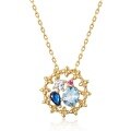 wholesale S925 Silver Plated 9K Gold Vintage Japanese Small Blue Spinel Floral Pendant Necklace, Midsummer Night's Dream-0-4