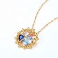 wholesale S925 Silver Plated 9K Gold Vintage Japanese Small Blue Spinel Floral Pendant Necklace, Midsummer Night's Dream-0-2