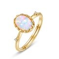 wholesale S925 Silver Plated 9K Gold Japanese Retro Style Opal Egg Geometric Ring for Women, Light Luxury Forest Series Wholesale-0-4