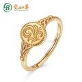 wholesale 925 Silver Plated 9K Gold Japanese Korean Light Luxury Classical Leaf Ring for Women, Forest Girl Style Small Fresh Floral Pattern Shiny Gold Band-0-0