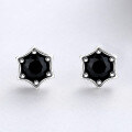 wholesale S925 Sterling Silver Korean Japanese Style Retro Personality Black Diamond Hexagonal Star Earrings Men's Fashion Ear Accessories-0-1