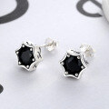 wholesale S925 Sterling Silver Korean Japanese Style Retro Personality Black Diamond Hexagonal Star Earrings Men's Fashion Ear Accessories-0-0