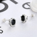 wholesale S925 Sterling Silver Korean Japanese Style Retro Personality Black Diamond Hexagonal Star Earrings Men's Fashion Ear Accessories-0-2