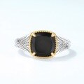 wholesale S925 silver two-tone electroplated vintage style natural black agate classical pattern seal ring for women, ins-0-1
