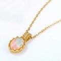 wholesale Gold-plated 925 Silver Opal Light Luxury Retro Pendant Women's Mori Style Fresh and Classical Egg-shaped Necklace Wholesale Necklace-0-2