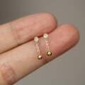wholesale 9K Gold Zircon Studded Bow Knot Stud Earrings with Beaded Chain Tassel for a Student-Chic Look-0-1