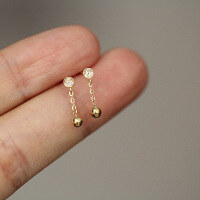 wholesale 9K Gold Zircon Studded Bow Knot Stud Earrings with Beaded Chain Tassel for a Student-Chic Look-9K gold one price