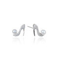 wholesale 925 Sterling Silver Full Diamond High Heel Earrings for Women, Luxury Small Design Freshwater Pearl Ear Studs, High-End Sense Accessories-0-4