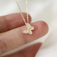 wholesale AU375 9K Gold Full Diamond Butterfly and Prosperous Flower Exquisite Pendant-9K pendant one price (excluding necklace)