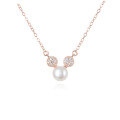 wholesale S925 Sterling Silver Rose Gold Plated Mouse Freshwater Pearl Korean Japanese Style Creative Micro-Paved Fashion Pendant Necklace Wholesale-0-4