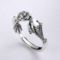 wholesale S925 Silver Cloud Tide Pavilion Retro Ethnic Koi Lotus Tassel Adjustable Ring for Women, Couple-0-0
