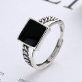 wholesale S925 Sterling Silver Korean Version Hip Hop Minimalist Vintage Style Epoxy Resin Square Chain Open Ring for Women-0-0