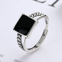 wholesale S925 Sterling Silver Korean Version Hip Hop Minimalist Vintage Style Epoxy Resin Square Chain Open Ring for Women-YJ073/approx. 2.5g Adjustable opening