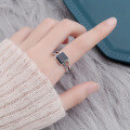 wholesale S925 Sterling Silver Korean Version Hip Hop Minimalist Vintage Style Epoxy Resin Square Chain Open Ring for Women-0-3