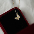 wholesale AU375 9K Gold Full Diamond Butterfly and Prosperous Flower Exquisite Pendant-0-4