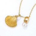 wholesale 925 Sterling Silver Summer New Natural Freshwater Pearl Scallop Shell Necklace Minimalist Ocean Style Wholesale-0-2