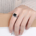 wholesale S925 Sterling Silver Korean Version Hip Hop Minimalist Vintage Style Epoxy Resin Square Chain Open Ring for Women-0-2