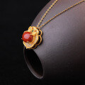 wholesale 925 Silver Gold-Plated Antique Style Pendant Necklace with Auspicious Gold Lock Inlaid with Nanhong Agate, Hetian Jade, and Jasper-0-3