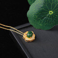 wholesale 925 Silver Gold-Plated Antique Style Pendant Necklace with Auspicious Gold Lock Inlaid with Nanhong Agate, Hetian Jade, and Jasper-0-2