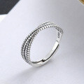 wholesale Antique Silver Woven Textured Intertwined Rope Adjustable Unisex Minimalist Boho Vintage Nature-Inspired Ring-0-0