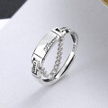 wholesale S925 Sterling Silver Open-End Ring for Women, Vintage Distressed Style, Trendy and Fashionable Ins-Inspired Letter Chain Ring-0-0