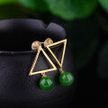 wholesale Metal: 925 Silver Gold Plated Manufacturer Direct Supply Minimalist Geometric Earrings with Certificate, 8mm Jasper Beads Asymmetric Triangle Earrings-0-1