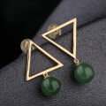 wholesale Metal: 925 Silver Gold Plated Manufacturer Direct Supply Minimalist Geometric Earrings with Certificate, 8mm Jasper Beads Asymmetric Triangle Earrings-0-0