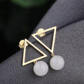 wholesale Metal Material: 925 Silver Gold Plated Manufacturer Dropshipping Minimalist Earrings with Certificate Asymmetric Triangle Bead Hetian Jade Earrings-0-0