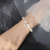 wholesale S925 silver alloy cat's eye stone bracelet star and moon elastic rope jewelry with diamond inlay S3952-s925 silver bracelet set
