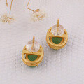 wholesale [Gold Plated 925 Sterling Silver] Simple Retro Jade Earrings, Luxury Green Jade Studs, Inlaid Cabochon Hetian Jade Earrings-0-3