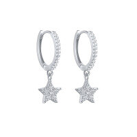 wholesale S925 Sterling Silver Geometric Star Earrings With Zircons, Fashionable And Versatile European And American Style Ear Hoops For Women-Platinum