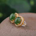 wholesale [Gold Plated 925 Sterling Silver] Simple Retro Jade Earrings, Luxury Green Jade Studs, Inlaid Cabochon Hetian Jade Earrings-0-2