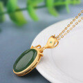 wholesale Metal Material First: 925 Silver Gold Plated with Certificate, New Chinese Ancient Style Ling Fox Inlaid with Hetian Jasper Pendant Necklace-0-2