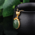 wholesale Metal Material First: 925 Silver Gold Plated with Certificate, New Chinese Ancient Style Ling Fox Inlaid with Hetian Jasper Pendant Necklace-0-1
