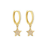 wholesale S925 Sterling Silver Geometric Star Earrings With Zircons, Fashionable And Versatile European And American Style Ear Hoops For Women-Gold