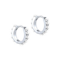 wholesale S925 Sterling Silver Classic Pearl Ear Hoop With Ear Buckle, Amazon's Hot-selling Lightweight Luxury Minimalist Earring-Platinum