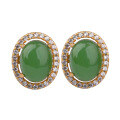 wholesale [Gold Plated 925 Sterling Silver] Simple Retro Jade Earrings, Luxury Green Jade Studs, Inlaid Cabochon Hetian Jade Earrings-0-4