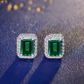 wholesale S925 silver new jewelry retro 2ct Zambian color lab-grown emerald 6*8 versatile earrings for women-0-1