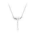 wholesale S925 silver Korean-style lightweight luxury temperament shell flower necklace for women, heart-shaped tassel diamond-encrusted collarbone chain D7266-0-4