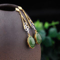 wholesale 925 sterling silver gold-plated, color-segmented, openwork, cabochon-cut Hetian jade and green jade earrings for women in ancient Chinese Hanfu style-0-1