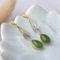 wholesale 925 sterling silver gold-plated, color-segmented, openwork, cabochon-cut Hetian jade and green jade earrings for women in ancient Chinese Hanfu style-0-3